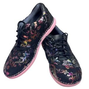Alegria Black Floral Embossed Leather‎ Comfort Lace Up Shoes Women's Size 37EU